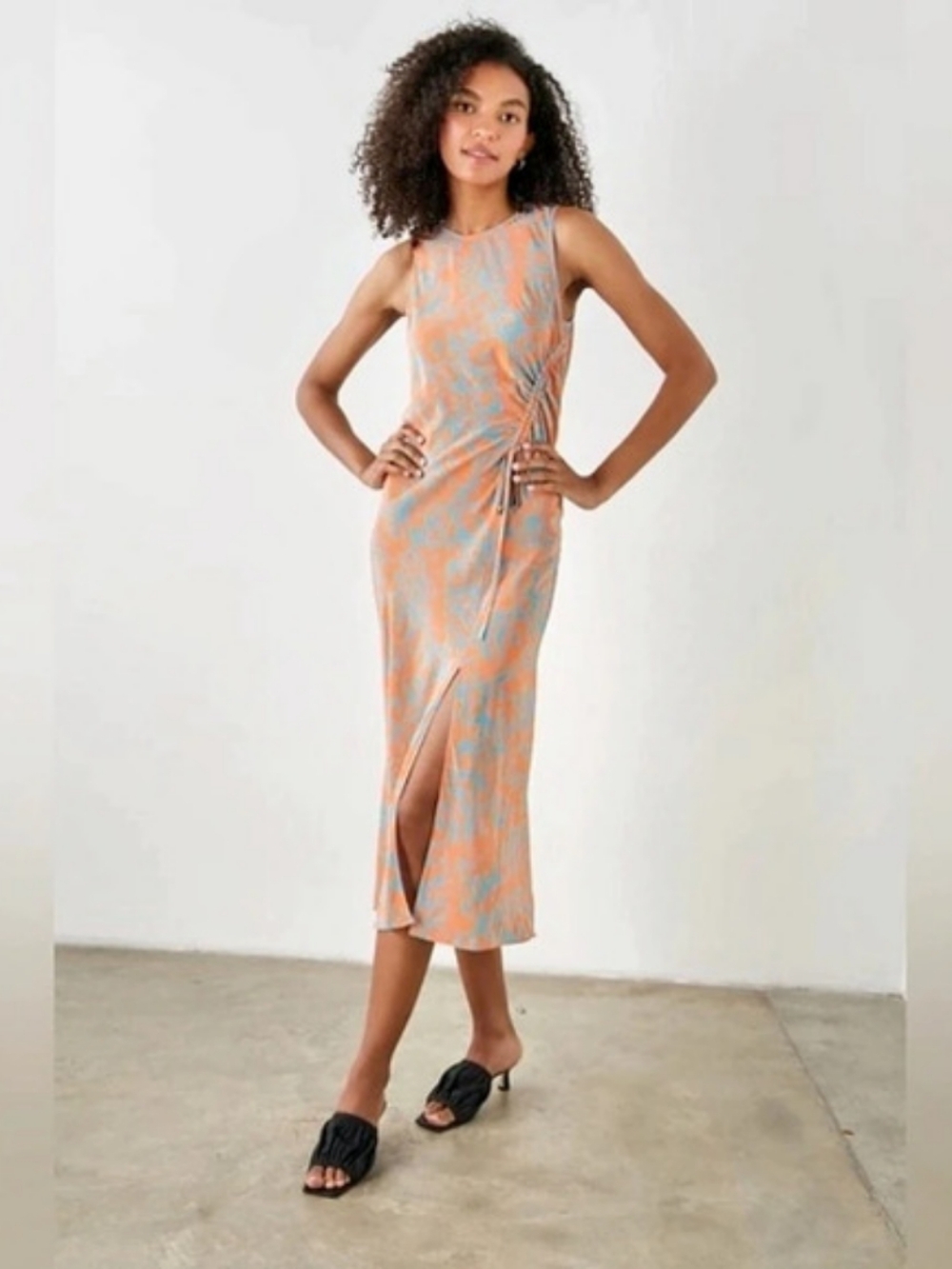 RAILS Abstract Midi Dress in Orange & Blue Like New